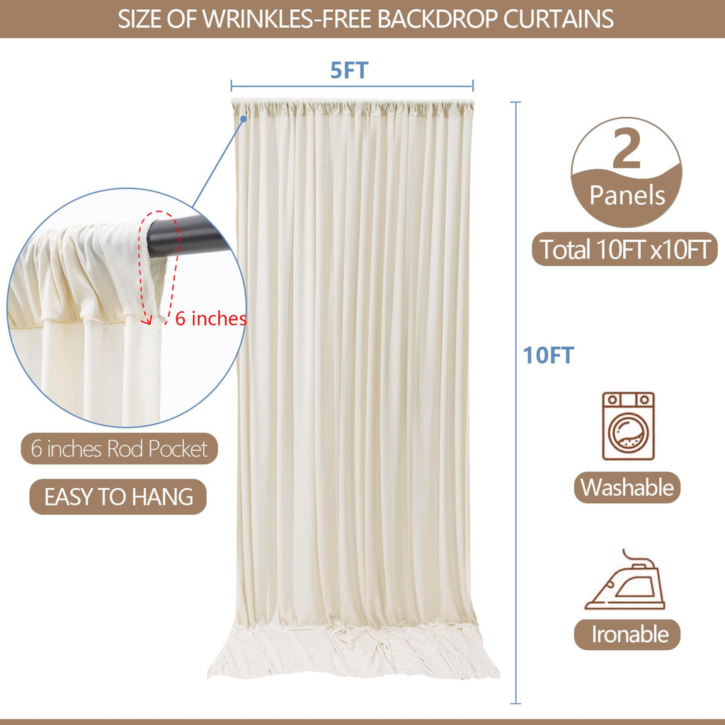 10x10ft Wrinkle Free Ivory Backdrop Curtain for Parties Soft Fabric Drapes Wedding Ivory Curtain Backdrop for