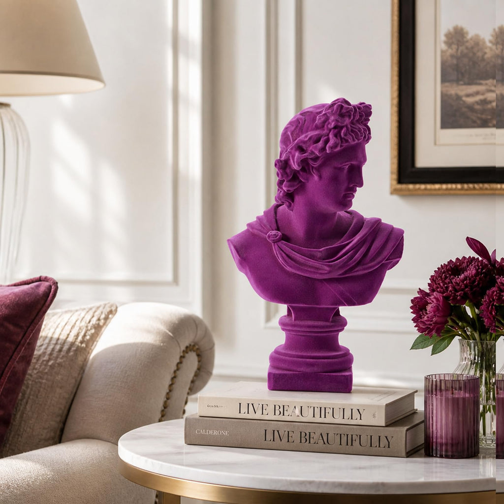11.5" Apollo Bust Statue with Soft Flocked Finish