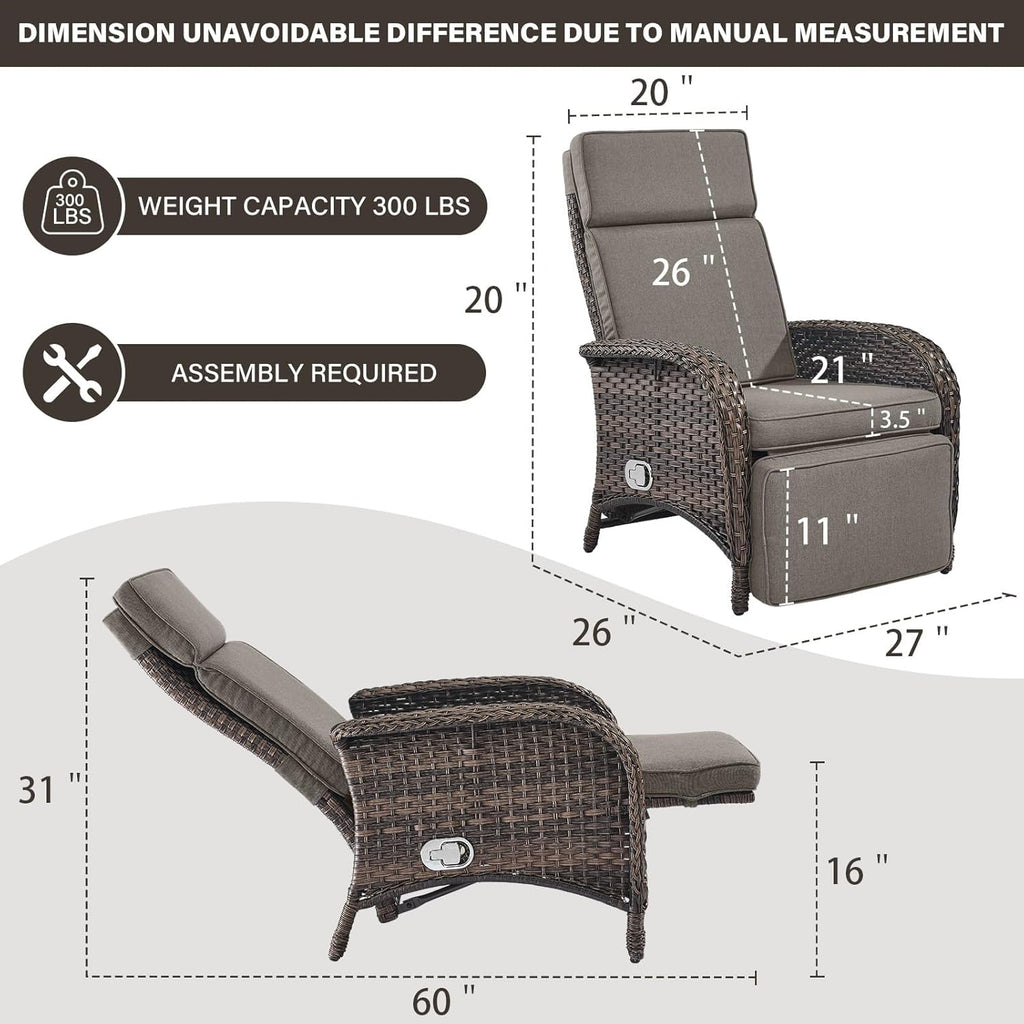 Versatile Outdoor Recliner Chair - Reclining Patio Chair with Adjustable Backrest and Footrest, All-Weather Wicker