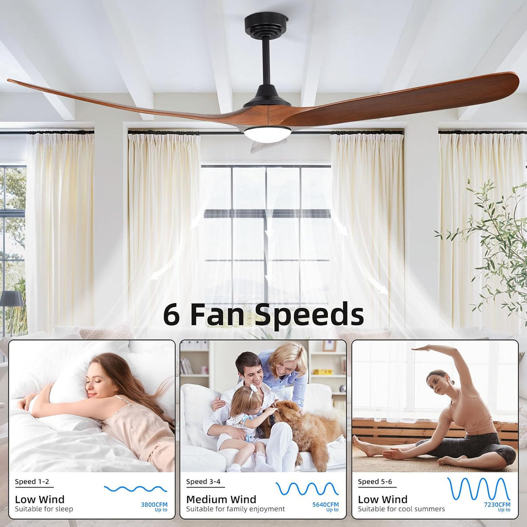 Inspired Maverick Style Fan - 72 Inch Solid Wood Ceiling Fan with Light and Remote, Quiet DC Motor, Smart App & Voice Control - Walnut