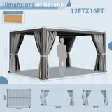 Aoxun Louvered Pergola 12' x 16' Outdoor Aluminum Pergola Adjustable Roof, with Waterproof Curtains and Nets
