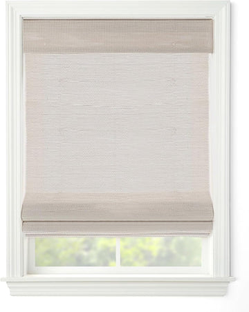 Cordless Woven Wood Roman Shades, Bamboo Mesh White, Sizes 20-72 Wide and 24-72 High