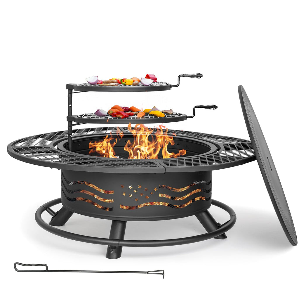 47 Inch Fire Pit with 2 Cooking Grates and Table Lid
