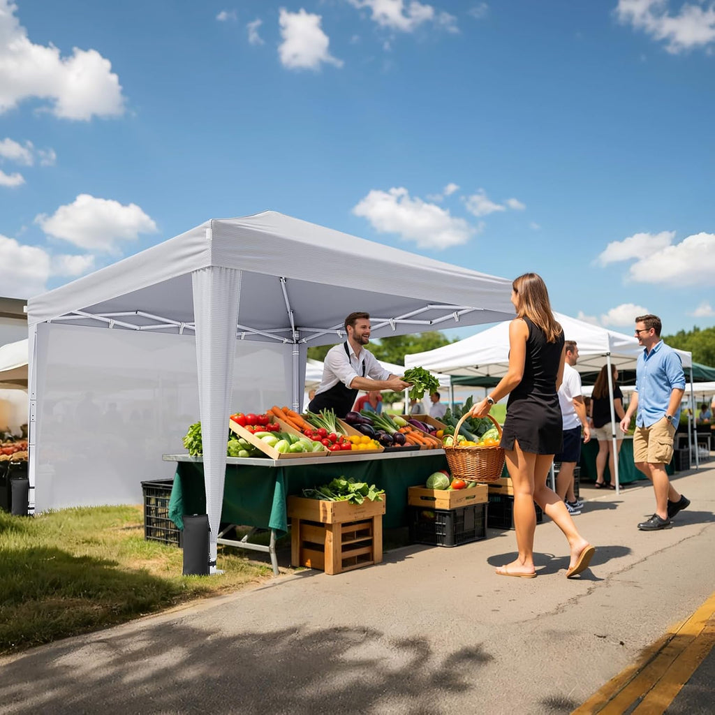 10x10 Pop Up Canopy with Sidewalls, Instant Portable Canopy Tent with Carry Bag Events, Camping, Parties - White