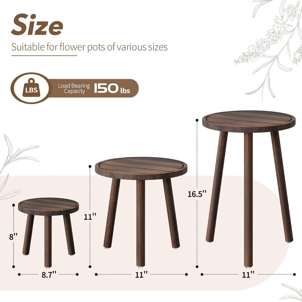 Plant Stand Indoor - 3-Pack Taller Single Wood Plant Stand for 6-12 Inch Pots, Mid-Century Modern Plants Stool for