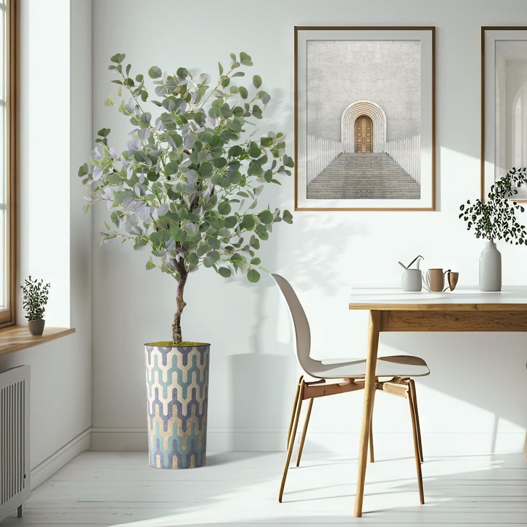 Artificial Tree in Modern Planter, Fake Eucalyptus Silk Tree for Indoor and Outdoor Home Decoration - 66" Overall