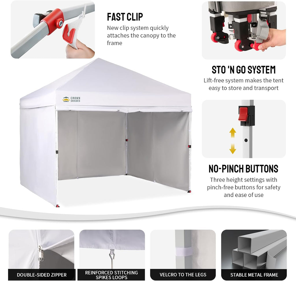 10X10 Commercial Instant Pop Up Canopy, White | 300D Silver-Coated Fabric, CenterLok One Push Tent, STO-N-Go Bag