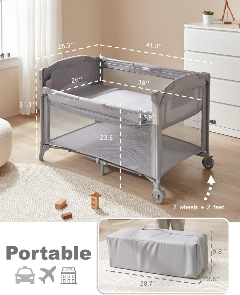 4 in 1 Baby Bassinet Bedside Sleeper, Baby Bedside Crib 4 Functions, Bedside Bassinet Crib Sleeper, Playard, Changing
