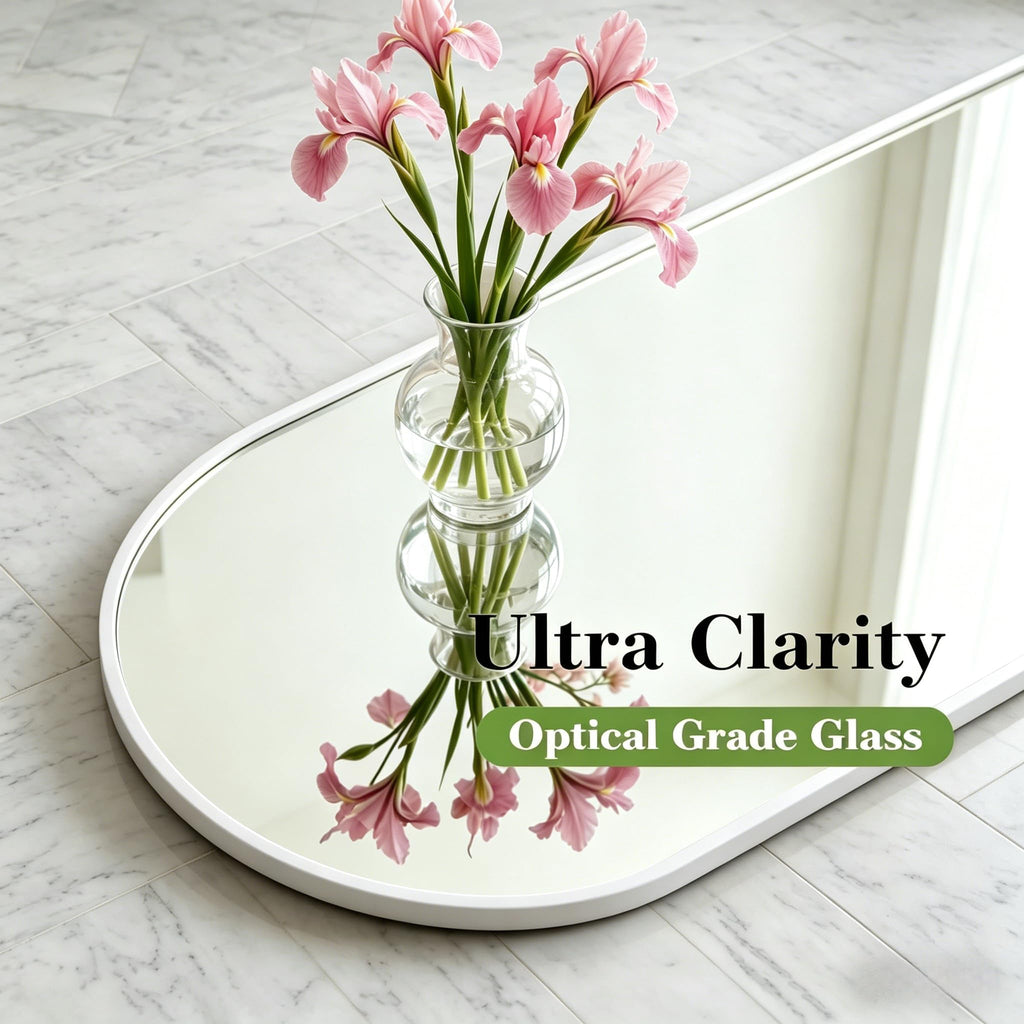 14" x 48" Arched Full Length Mirror White Frame Over Door & Wall Mounted