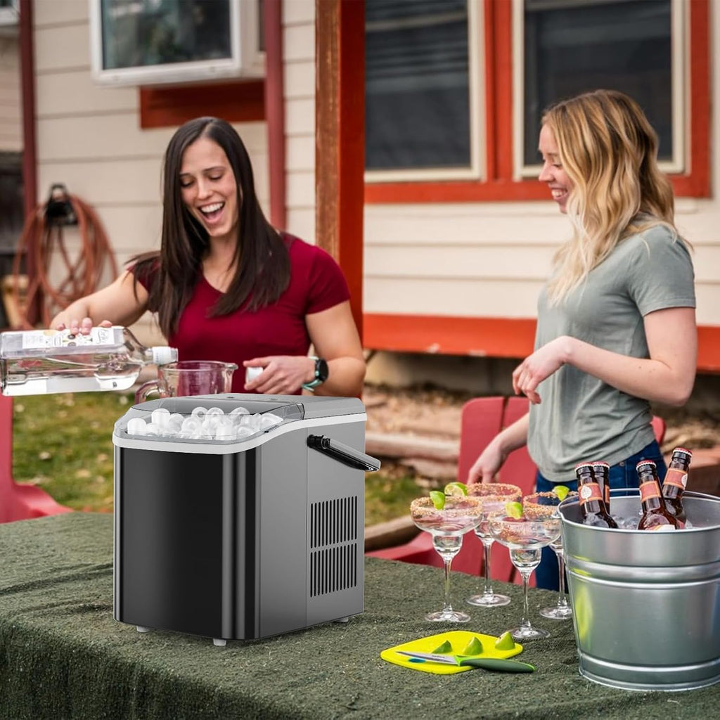 Ice Makers Countertop, Portable Ice Machine with Handle, 6 Mins 9 Bullet Ice Cubes with Basket and Scoop, 26lbs