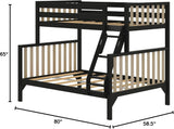 Bunk Bed, Scandinavian Modern Bunk Bed, Solid Wood Twin Over Full Bed Frame for Kids, No Box Spring Needed, Black/Blonde
