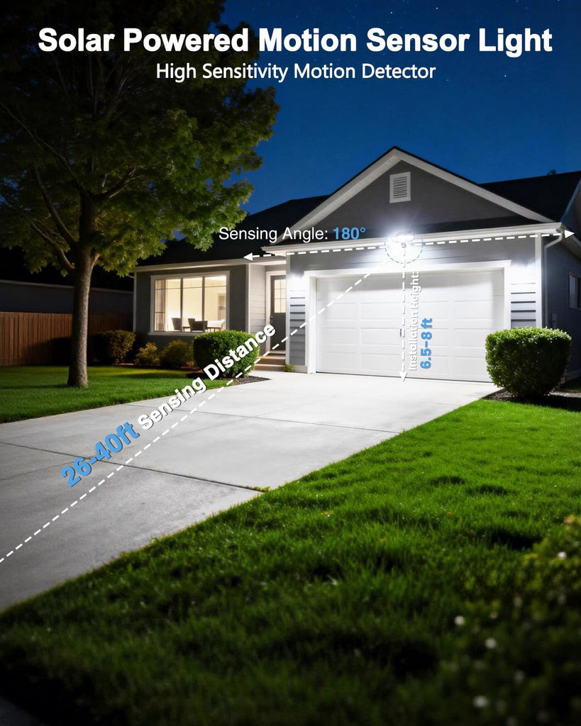 6000LM Solar Lights Outdoor, 4 Heads Motion Sensor Outdoor Lights, Solar Flood Lights for Yard House Outside Garage