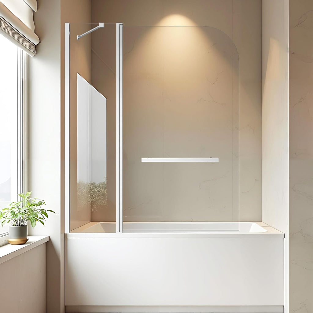48" W x 58" H Bathtub Shower Door, Frameless Glass Shower Door with 1/4" (6mm) Clear Tempered Glass