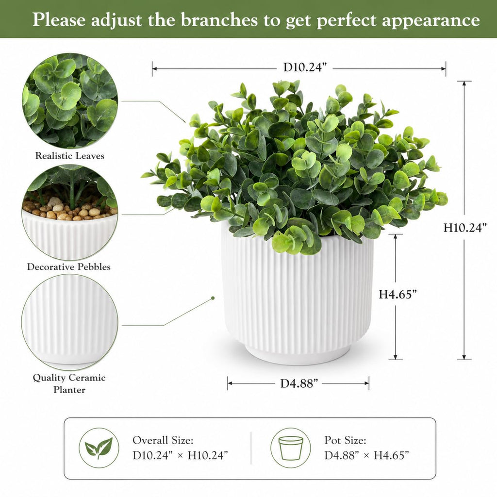 2 Pack Artificial Eucalyptus, Faux Greenery in Ceramic Pots
