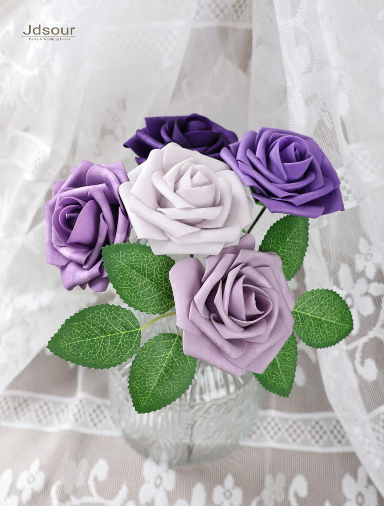 25pcs Artificial Flower, Real Looking Foam Roses w/Stem for DIY Wedding Bouquets Centerpieces Bridal Shower Party