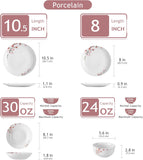 Dinnerware Sets for 6, 24 Pieces Porcelain Plates and Bowls Set with Pink Floral
