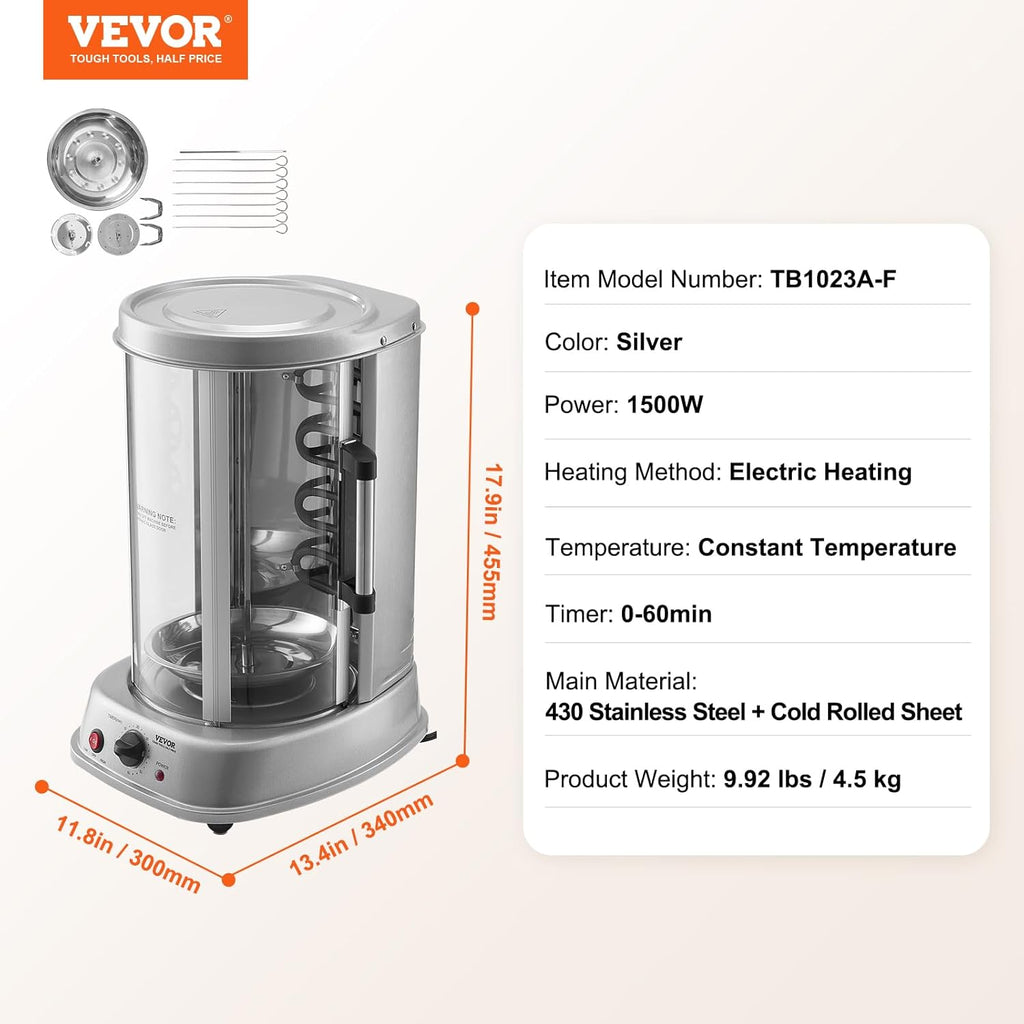 Shawarma Grill Machine, Vertical Chicken Shawarma Cooker Machine Countertop, Electric Stainless Steel Broiler Gyro