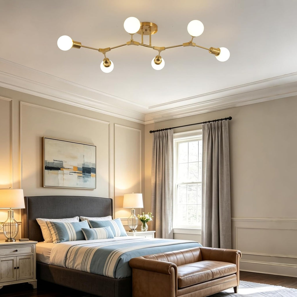 Modern Mid Century 6 Light Semi Flush Mount Ceiling Lighting Fixture for Living Room Bedroom Dining Room Hallway