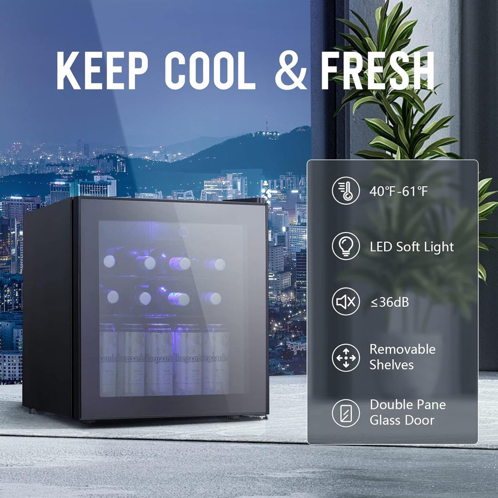 Mini Fridge Cooler - 70 Can Beverage Refrigerator Glass Door for Beer Soda or Wi