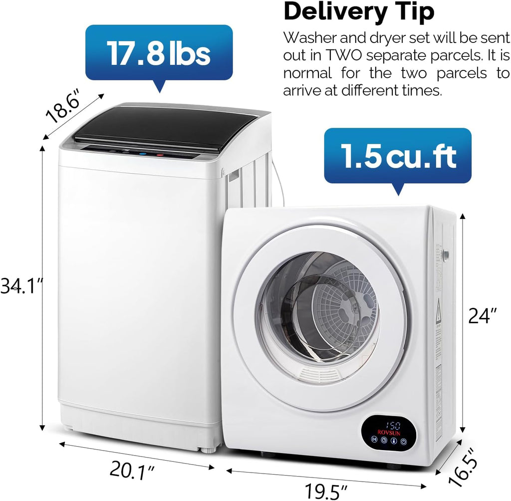 1.5CuFt Portable Clothes Dryer and 17.8LBS Full-Automatic Washing Machine Set, Compact Laundry Washer and Dryer Combo