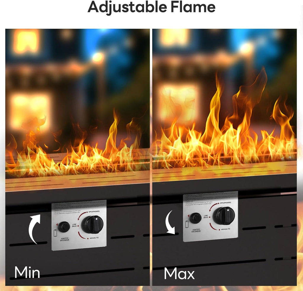 43 Inch Propane Fire Pit, 3-in-1 Multi-Use Outdoor Fire Pit Table, 50,000 BTU Steel Gas Fire Pit with Lid & Lava Rock