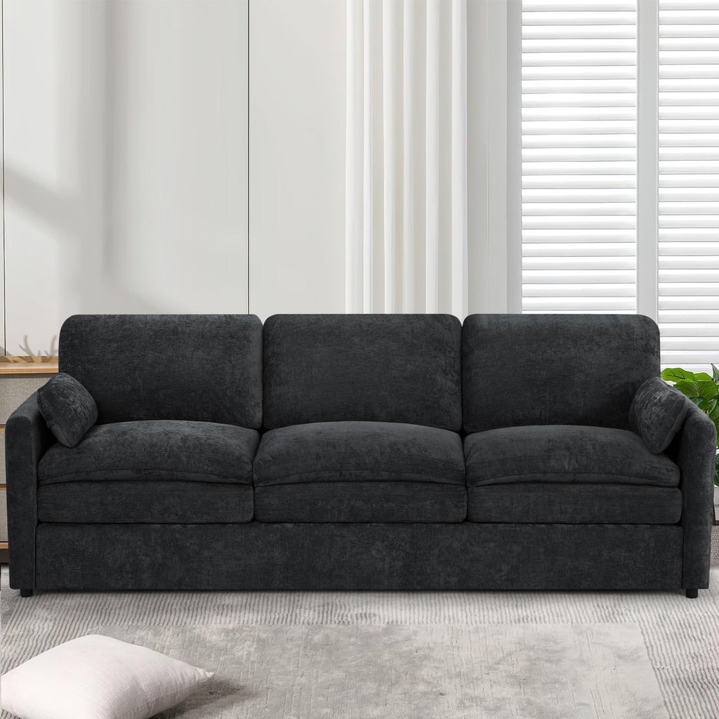 89" Chenille Soft Sofa w/Well-Filled Backrests, Black