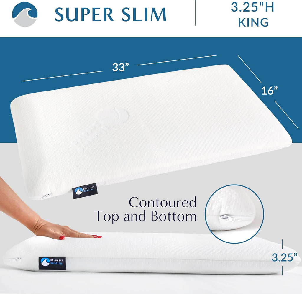 Bedding Super Slim Gel Memory Foam Pillow for Stomach and Back Sleepers - Thin, Flat Design for Cervical Neck