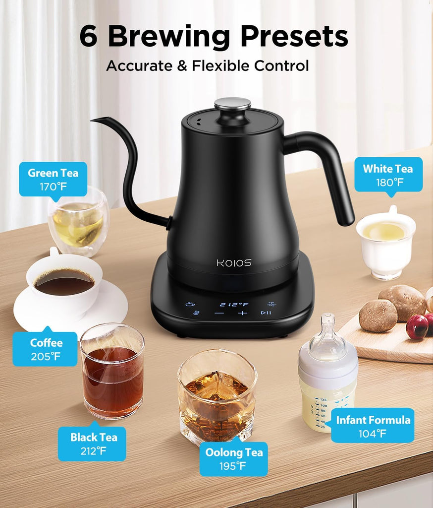 Gooseneck Electric Kettle, ±1°F Temp Control, Mute Mode, 4H Keep Warm