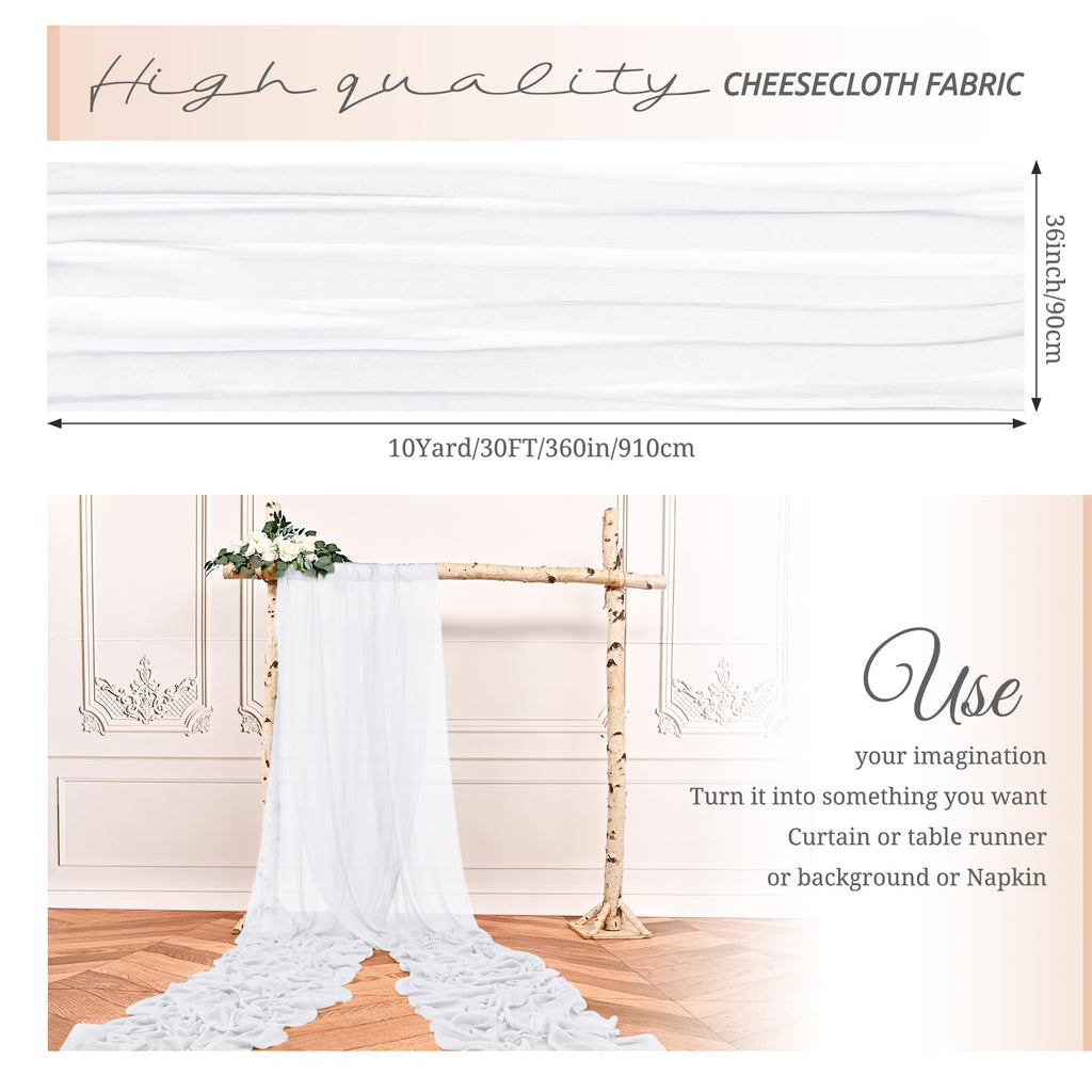 10 Yard White Gauze Cheesecloth Fabric, Arch Draping for Wedding Decor, Drape Table Runner, Boho Cheesecloth for Table