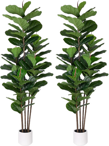 2 Pack Fiddle Leaf Fig Tree - Artificial Ficus Tree with Tall Artificial Plants Large 69 Fiddle Leaves -Fake Trees
