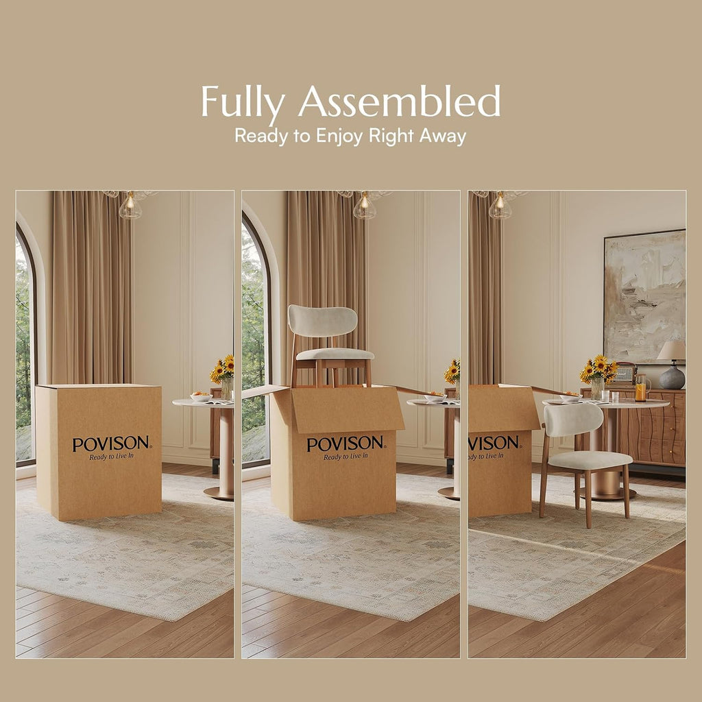 Mid-Century Modern Dining Chairs Set of 2, Fully Assembled Dining Chairs, Solid Ash Wood Frame, Textured Linen Blend