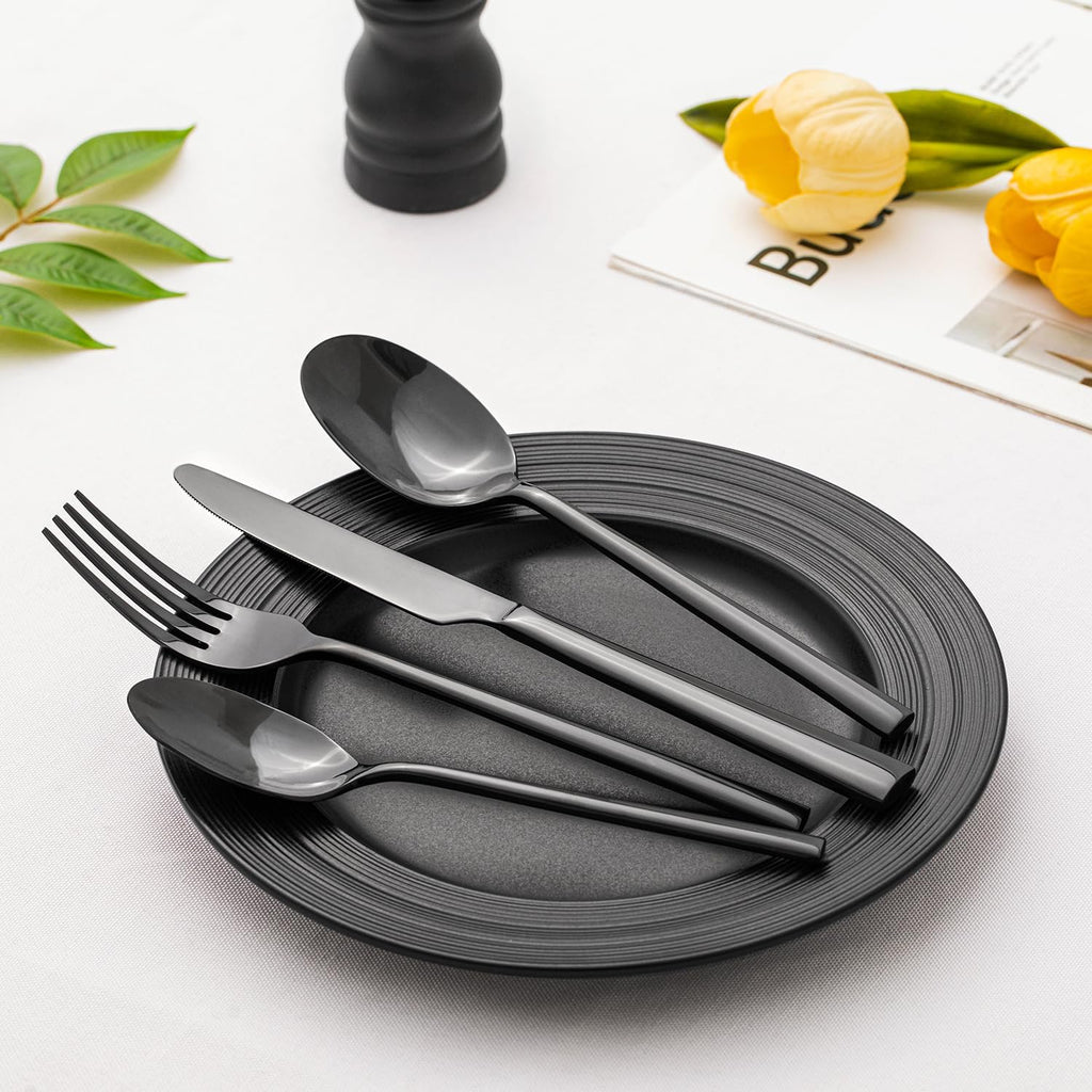 Black Silverware Set, 40-Piece Forged Flatware Set Cutlery Set Premium Stainless Steel, Service for 8