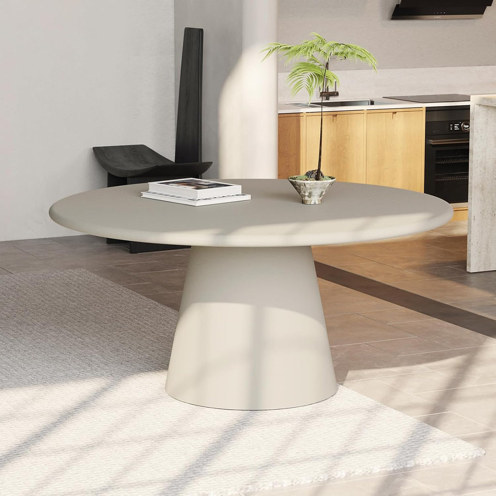 Modern Round Dining Table for 4, Circle Dining Room Table 44.5" with Matte Gray Concrete, Pedestal Dining Table for