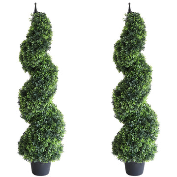 Artificial Topiaries Outdoor Boxwood Trees, Spiral Topiary Tree 3.6 ft(2 Pieces) Faux Topiary Tree Outdoor Feaux