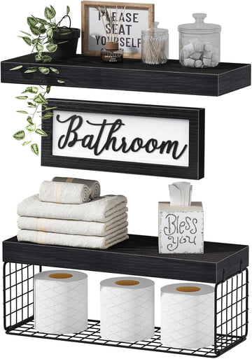 Bathroom Shelves Over Toilet - Paper Storage Wall Mounted Farmhouse Decor Decorations Aesthetic Décor Sign Small