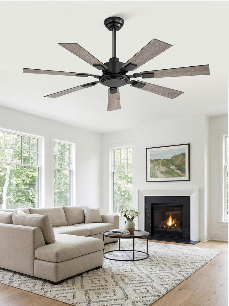 52“ Ceiling Fans No Light with Remote, Black Modern Ceiling Fan Without Light, Quiet Reversible DC Motor, 6 Speeds