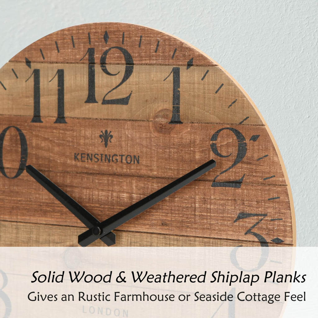 12 Inch Rustic Solid Wood Wall Clock, Farmhouse Country Decor