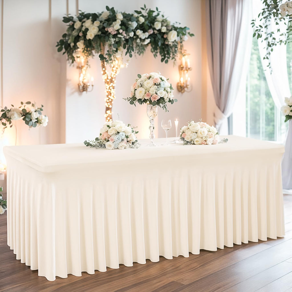 2 Packs Ivory Spandex Table Clothes for 6 Foot Rectangle Table, Spandex Table Covers 6FT Stretch Table Skirts