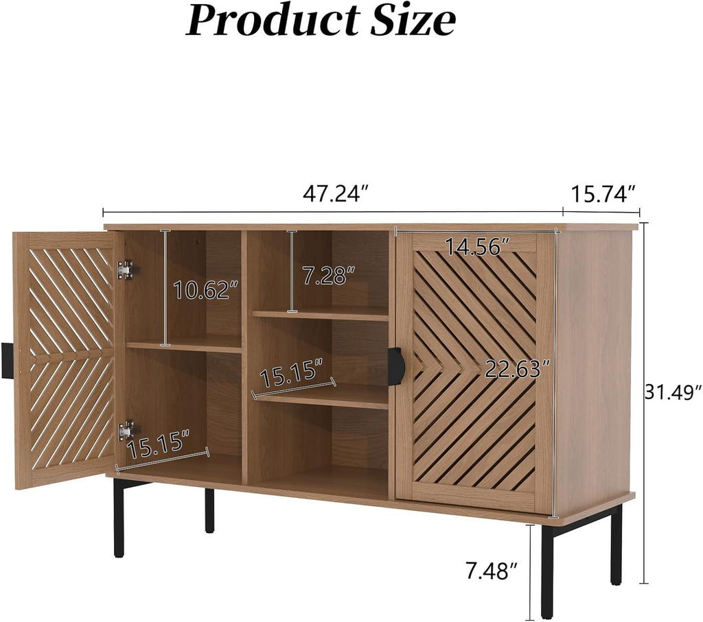 48" Accent Cabinet with 2 Doors Wood,Sideboard Storage Cabinet | Modern Buffet Cabinet with Adjustable Shelves &
