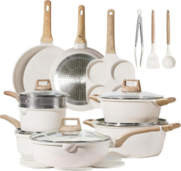 21pcs Pots and Pans Set, Nonstick Cookware Sets, with Egg Pan | Induction Kitchen Cooking Set, Durable, Easy Food