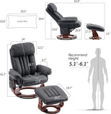 Modern Reclining Swivel Lounge Chair and Ottoman — Grey Faux Leather