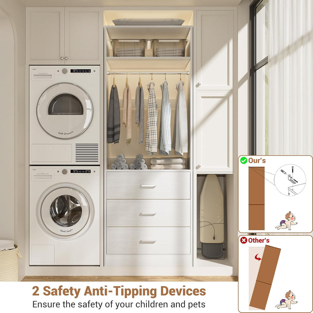 Freestanding 2FT Closet System with 3 Drawers,Wood Closet Organizer | 24" Closet Organizr system with Hanging Rod &