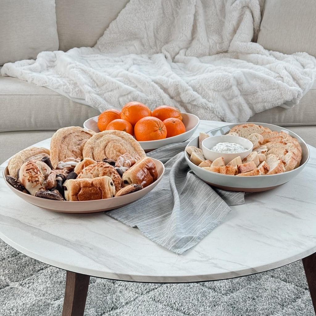 Ceramic Large Serving Bowls- Set of 2 Oval Platters for Entertaining. Modern Kitchen Dishes for Dinner, Fruit, Salad