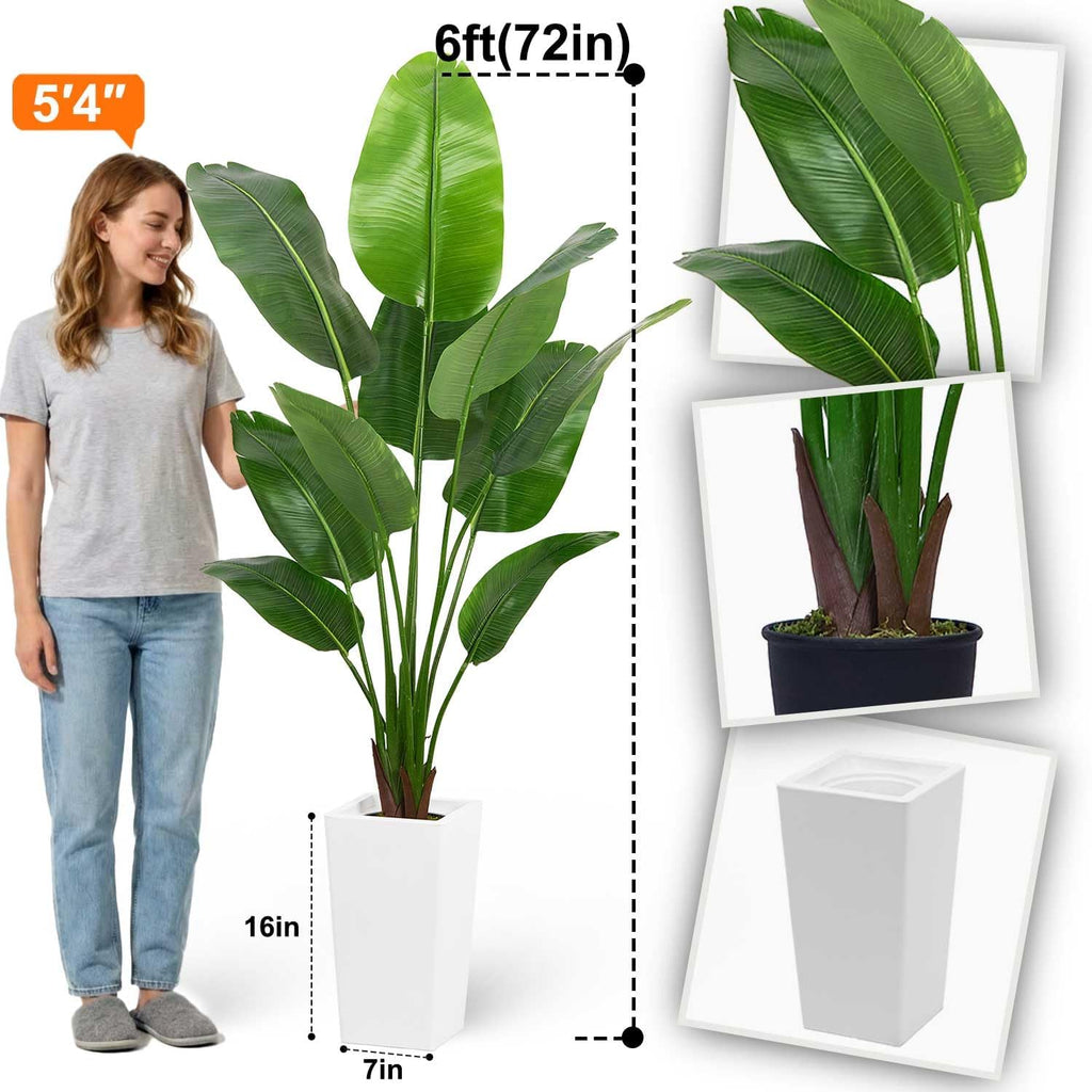 6ft Artificial Bird of Paradise Tree Decor, 6 Feet Faux Floor Plant Fake Silk Banana Leaf Tropical Trees with Pot for