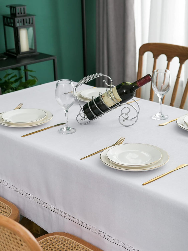 Heavy Duty Fabric Tablecloth with White Lace-Waterproof/Wrinkle Free/Stain Resistant/Oil Proof-for D