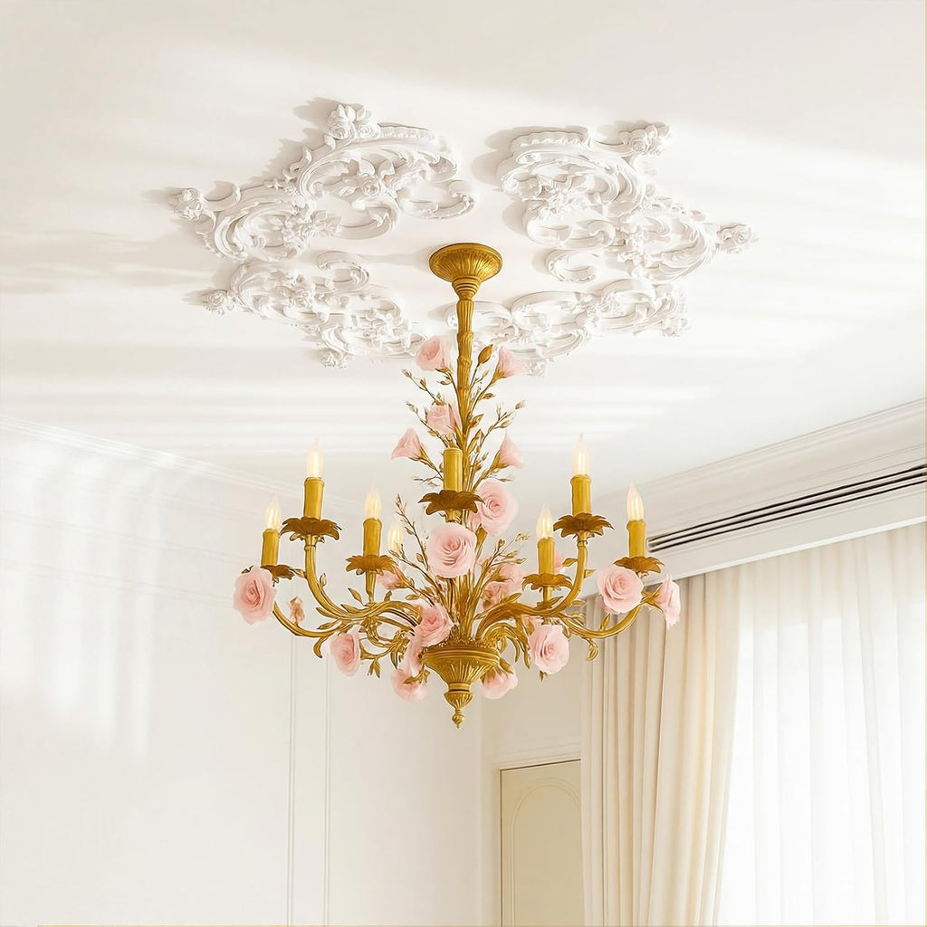33.5'' Large PU Ceiling Medallion Combination Decorative 2.36'' ID French Style Chandelier Base Ceiling Medallion for Light Fixtures Victorian Rosette Light Covers for Chandeliers(Charming)