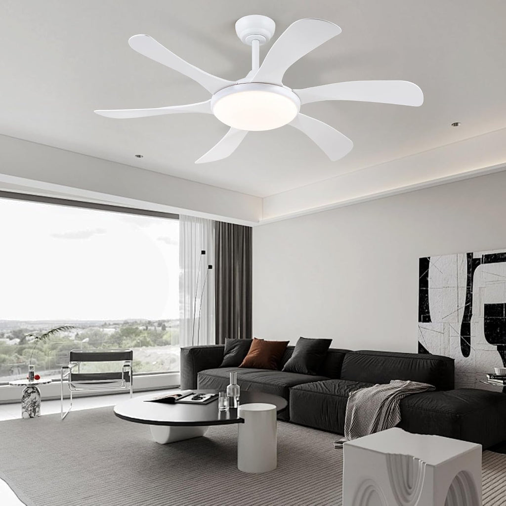 White Ceiling Fan with Lights and Remote - 46" Modern Indoor Ceiling Fan Light Low Profile, Dimmable, Reversible Quiet Motor and Timing, Outdoor Ceiling Light for Covered Patios