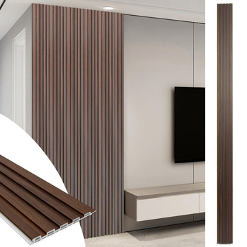 108 x 6 in WPC Wood Slat Wall Panels, 3D Wall Accents, 8-Pack, Walnut