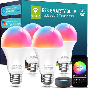 Smart Light Bulbs, 9W A19 E26 800LM WiFi Bluetooth LED Bulbs Compatible with Alexa, Google Assistant & Home, 16