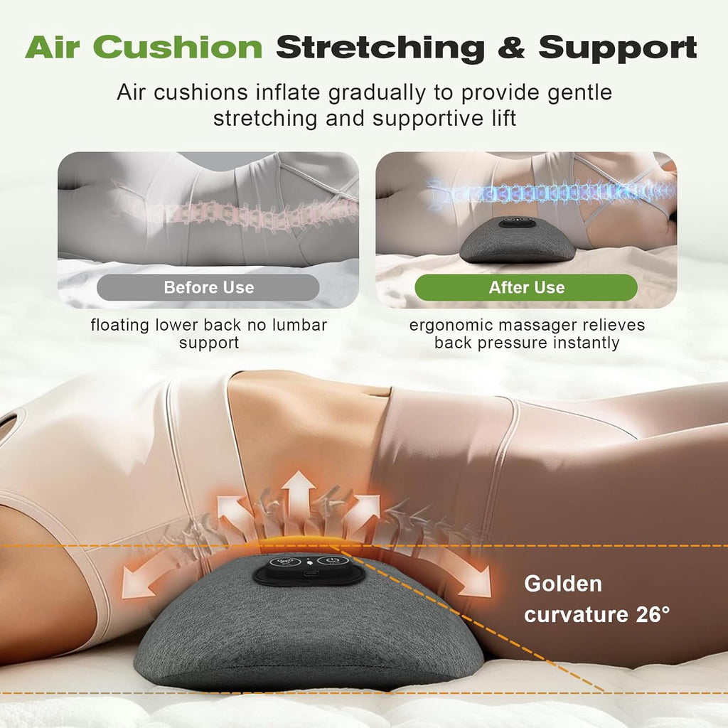 3-in-1 Lumbar Support Pillow with Heat, Vibration & Air Lift, Back Massager | Gentle heat and vibration massage